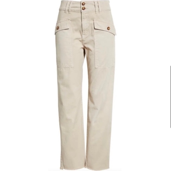 Veronica Beard Blake Straight Raw Hem Cotton Utility Pants Tan 26 - Picture 5 of 12